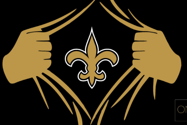 The image shows two hands pulling open a surface to reveal a gold fleur-de-lis symbol on a black background, with 