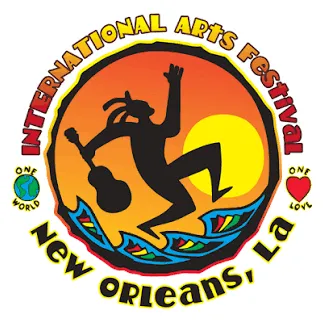 An International Arts Festival New Orleans logo showing a dancer silhouette in front of a sun, with &ldquo;On&rdquo; and love messages around it.